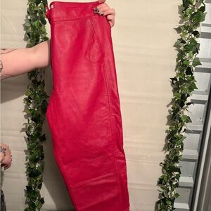 Red leather full length pants size 10